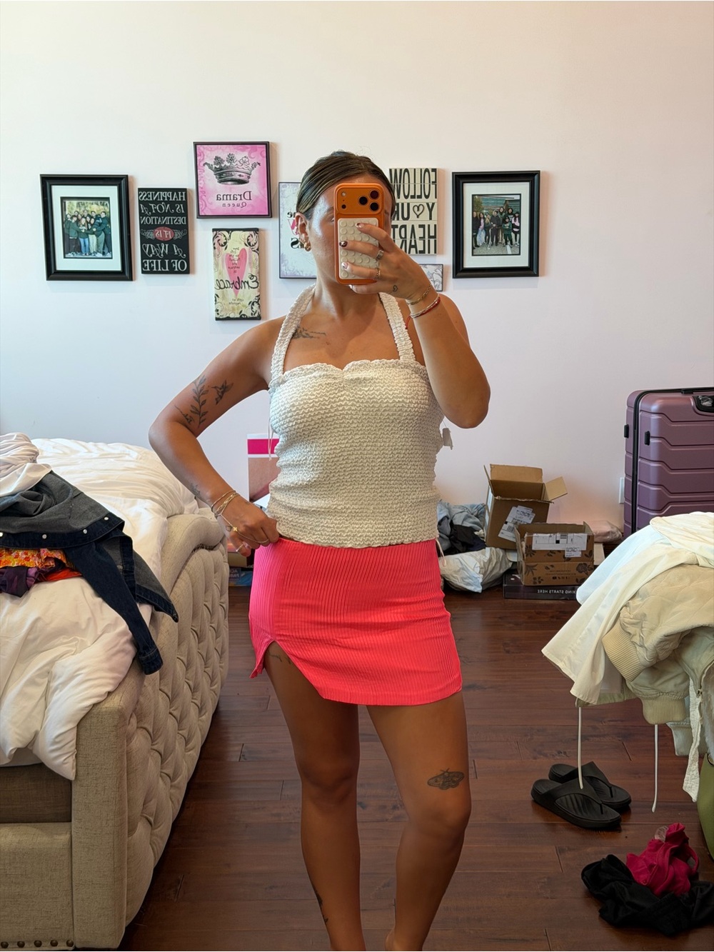 Amanda Uprichard Neon Pink Ribbed Mini Skirt